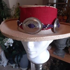 Hand Crafted, Maya Quiche Palm Leaf Hat with Squash Blossom & Bead Band